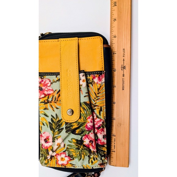 Vaan & Co Upcycled Leather Tropical Floral Crossbody Wallet Bag Yellow Black - Picture 15 of 15